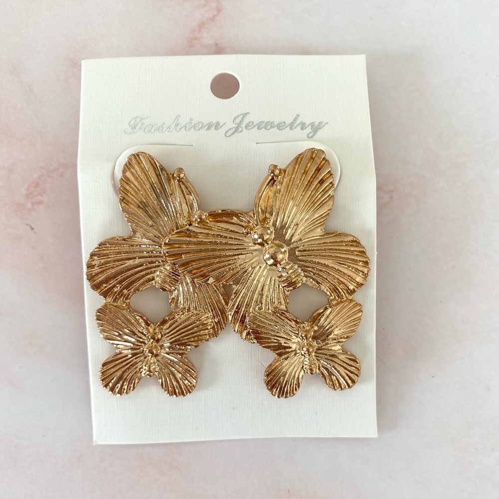 Gold Butterfly Statement Earrings